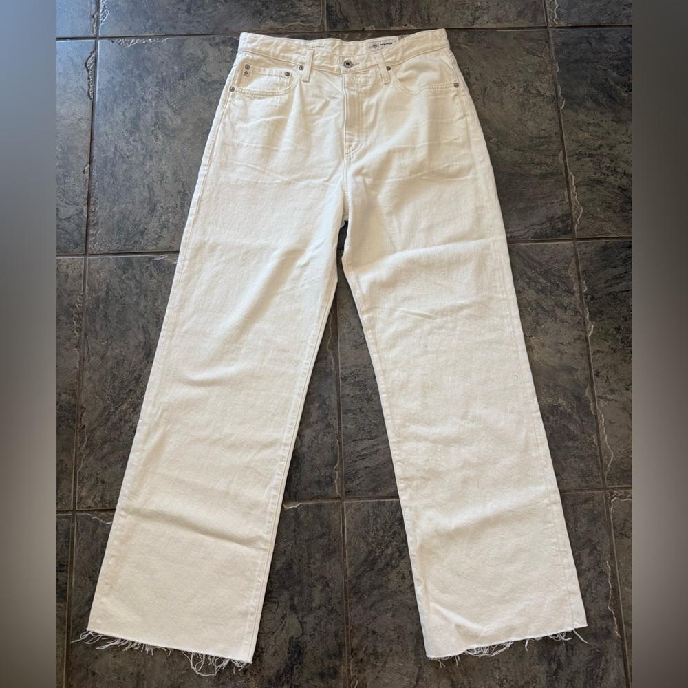NWT AG Kora Wide Leg Raw Hem Jeans in Powder White Sz 31 $240 - Picture 10 of 11